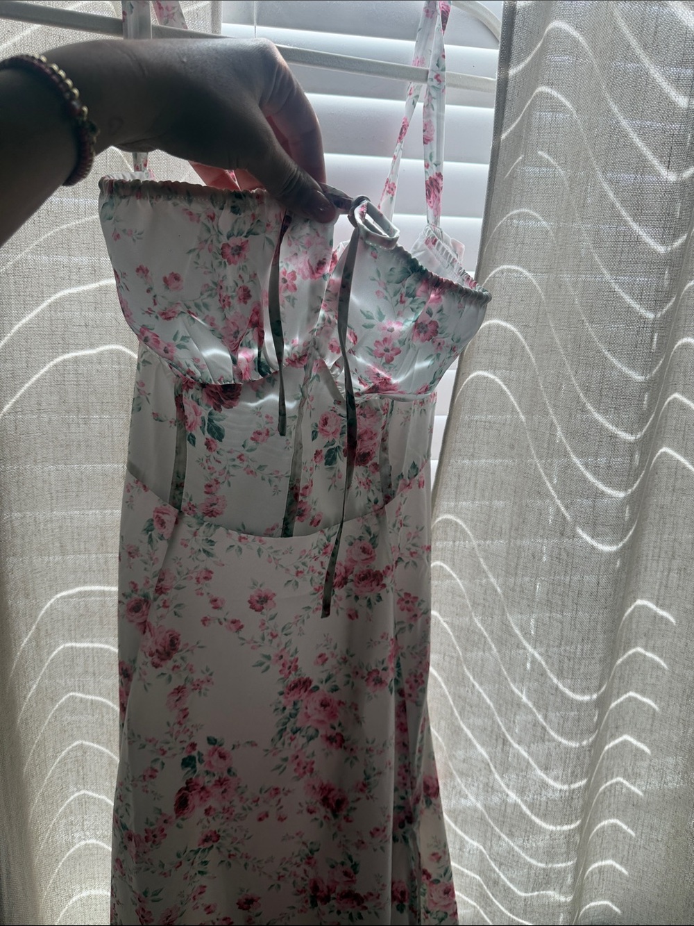 Fashion Nova White Strapless Floral Slip Dress with Pink Roses